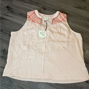 💚Knox Rose Pink Sleeveless Bohemian Top Embroidered Detail NWT Boho Vacation
